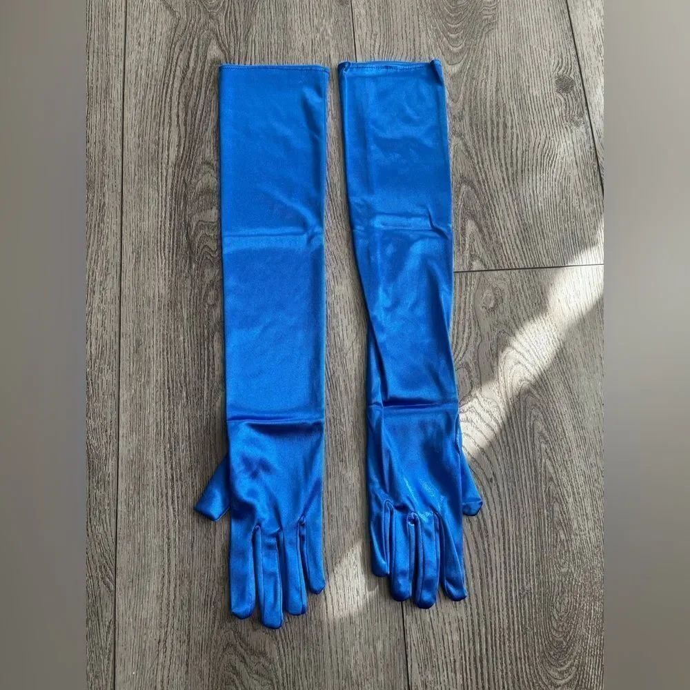 Elegant Blue Satin Opera Gloves